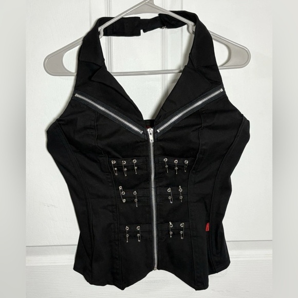 Tripp NYC Halter Corset Top Women’s M Goth Grunge Pinup Safety Pin Y2K Vintage - Picture 1 of 11